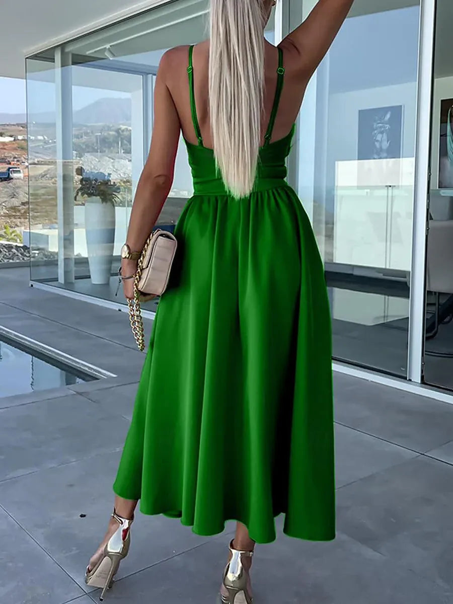 Chic A-Line Sweetheart Neck Sleeveless Cutout White Midi Prom Dress for Women Ready to Ship