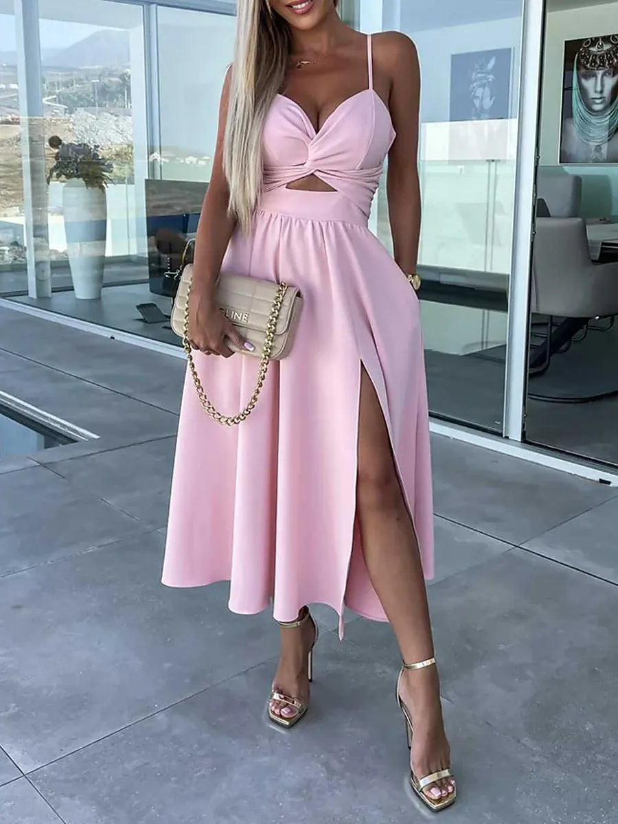 Chic A-Line Sweetheart Neck Sleeveless Cutout White Midi Prom Dress for Women Ready to Ship