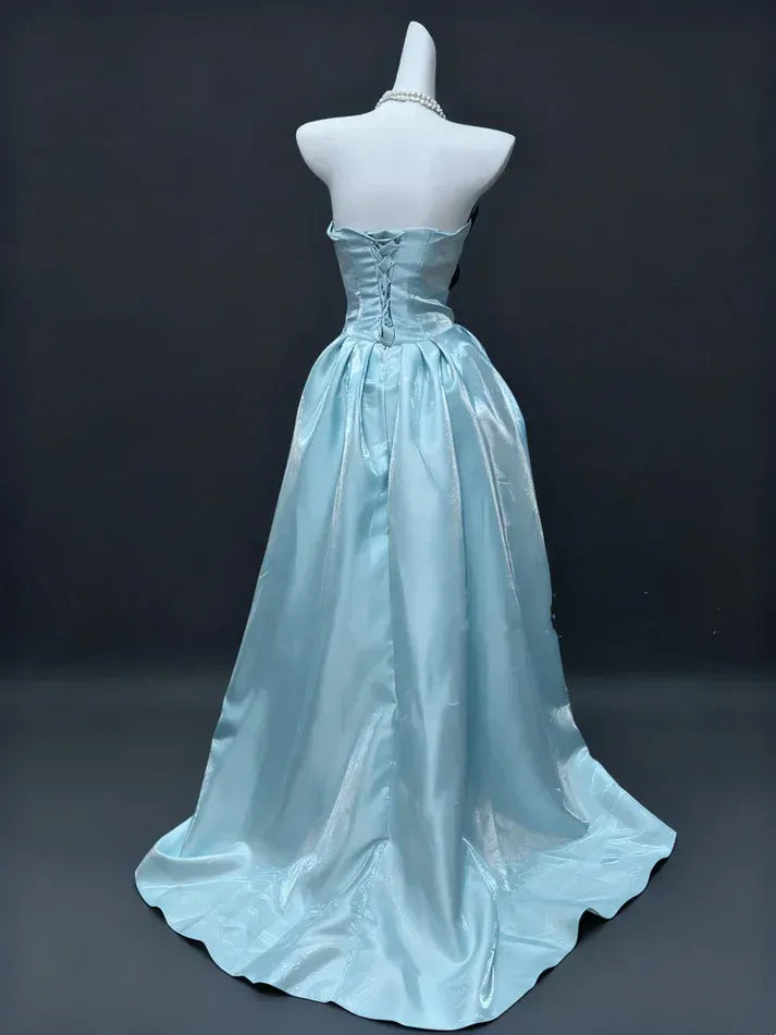 Chic A-Line Sweetheart Neck Sleeveless Two-Tone Ice Blue Maxi Prom Dress for Women Ready to Ship
