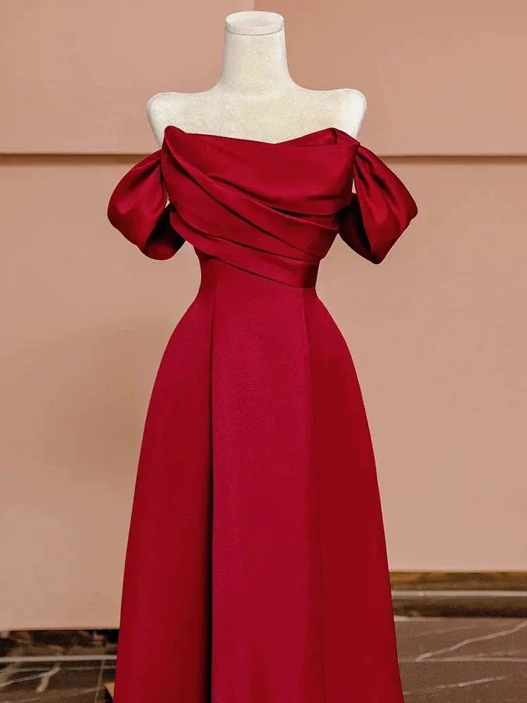 Chic A-line Off-the-Shoulder Sleeveless Draped Burgundy Maxi Prom Dress for Women Custom