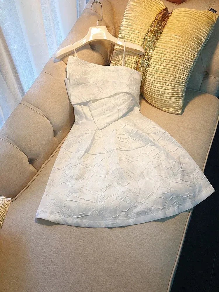 Chic A-line Square Neck Sleeveless Textured White Mini Homecoming Dress For Women Ready To Ship