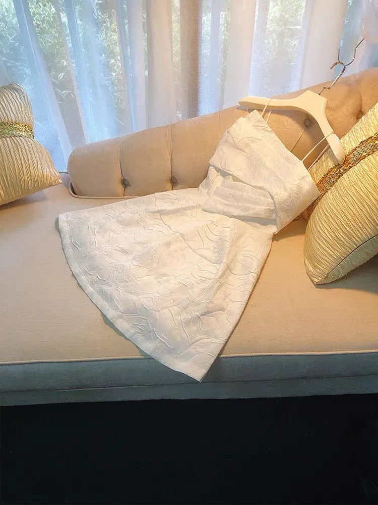 Chic A-line Square Neck Sleeveless Textured White Mini Homecoming Dress For Women Ready To Ship