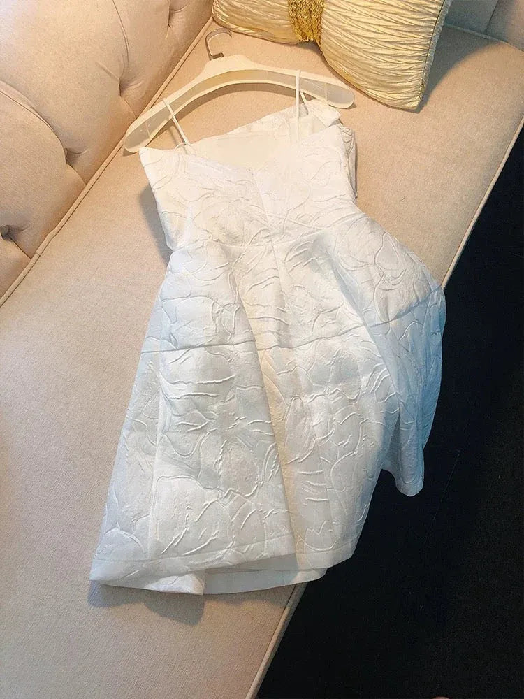 Chic A-line Square Neck Sleeveless Textured White Mini Homecoming Dress For Women Ready To Ship