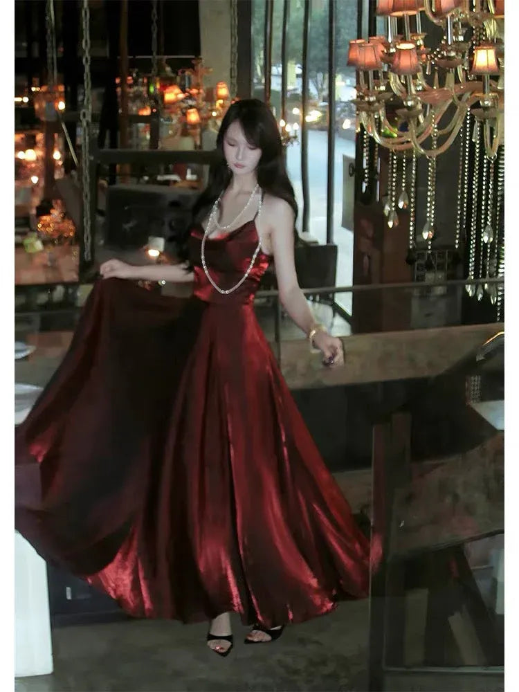 Chic A-line Sweetheart-Strap Sleeveless Cross-Back Burgundy Maxi Prom Dress for Women Custom
