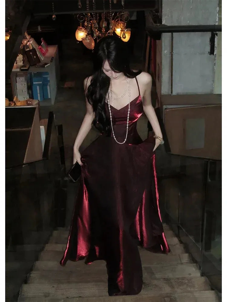 Chic A-line Sweetheart-Strap Sleeveless Cross-Back Burgundy Maxi Prom Dress for Women Custom