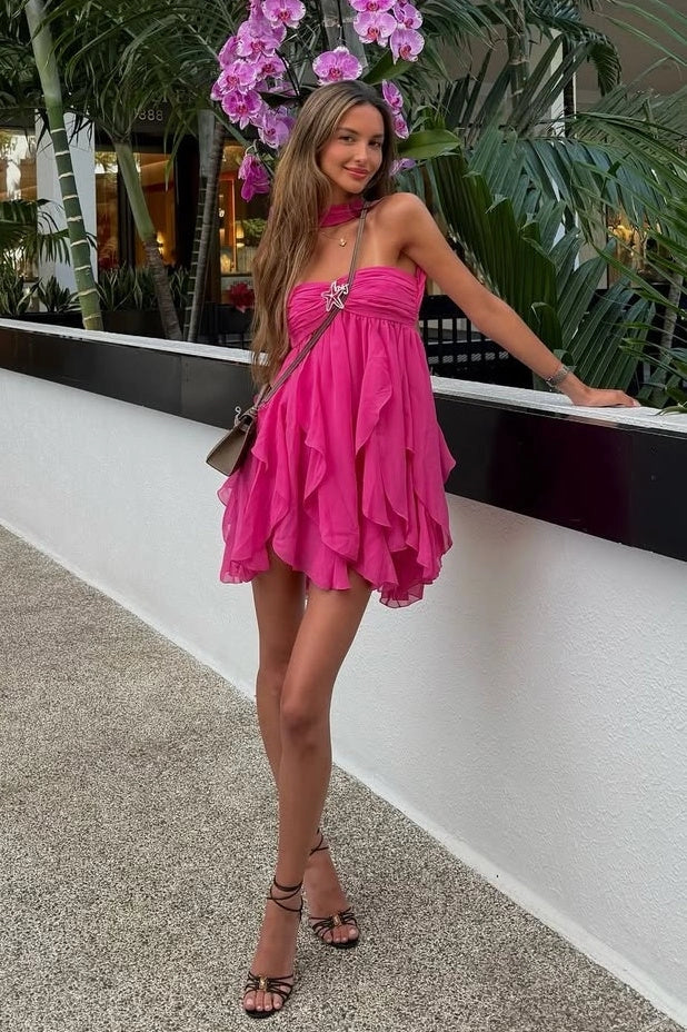 Chic A Line Sweetheart Pink Short Homecoming Party Dress With Asymmetrical Hem