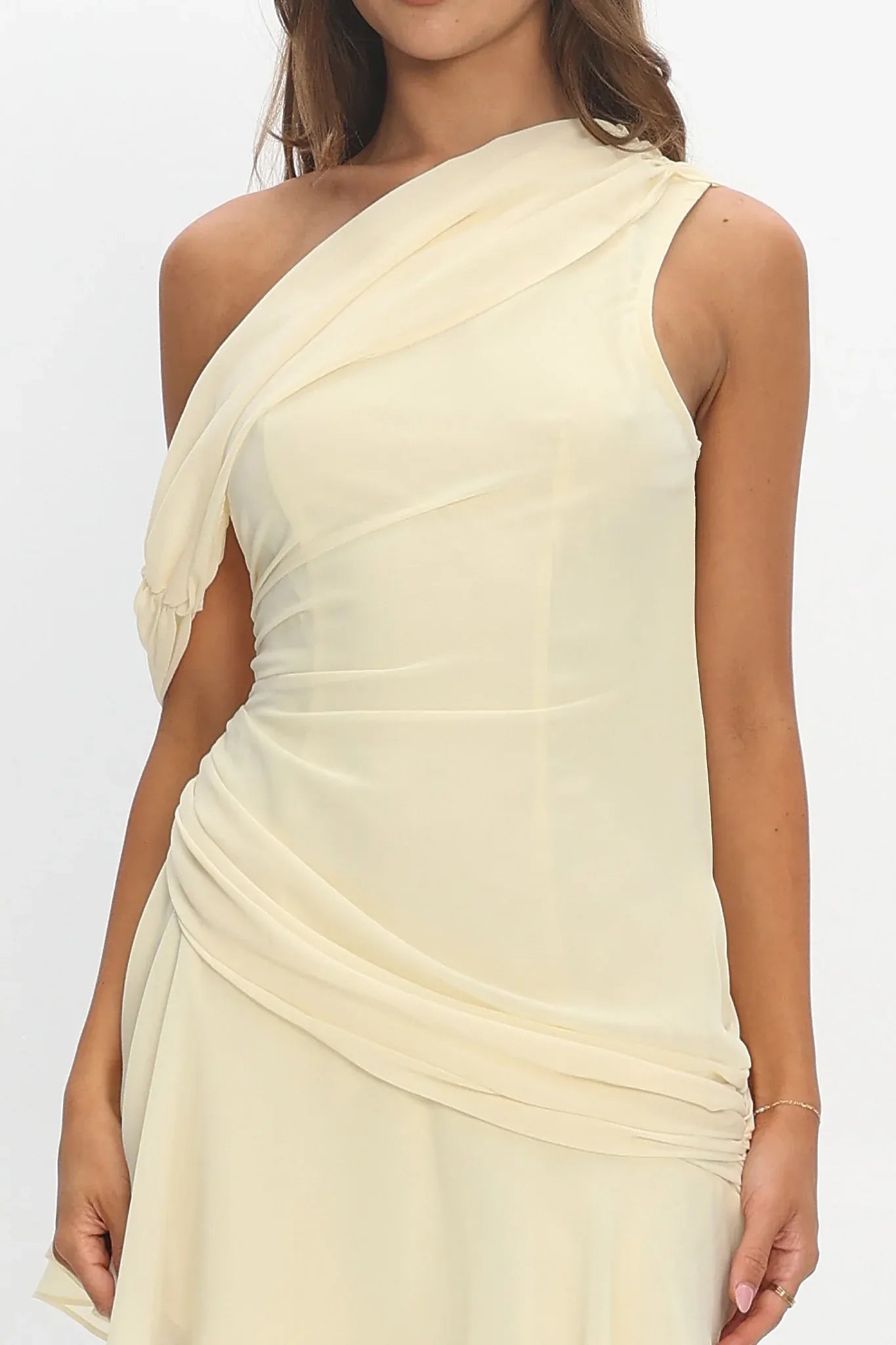Chic Asymmetrical One-Shoulder Ruched Ruffle Cream Short Homecoming Dress
