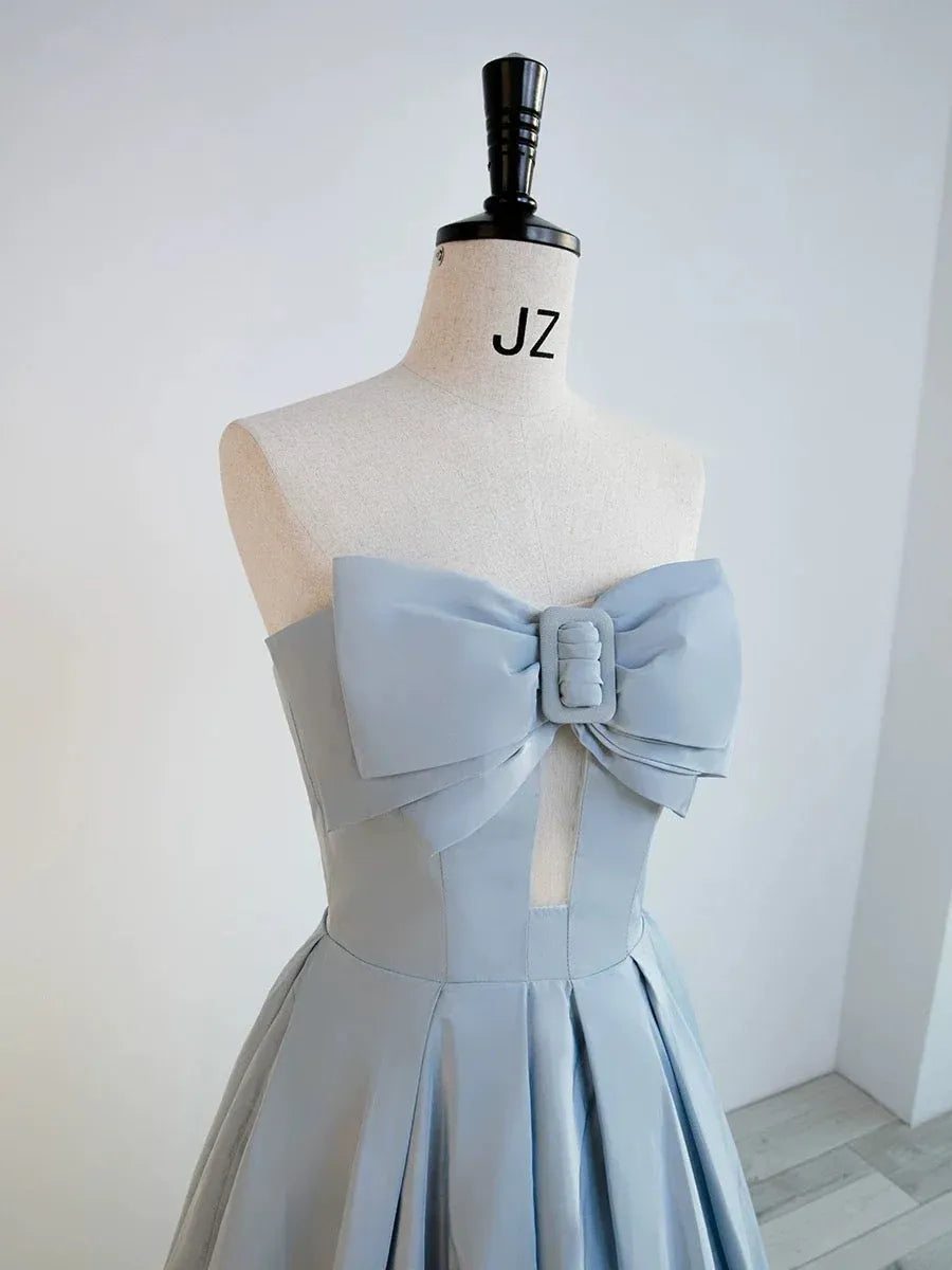 Chic Ballgown Strapless Bow-Accent Sky Blue Long Prom Dress for Women Ready to Ship