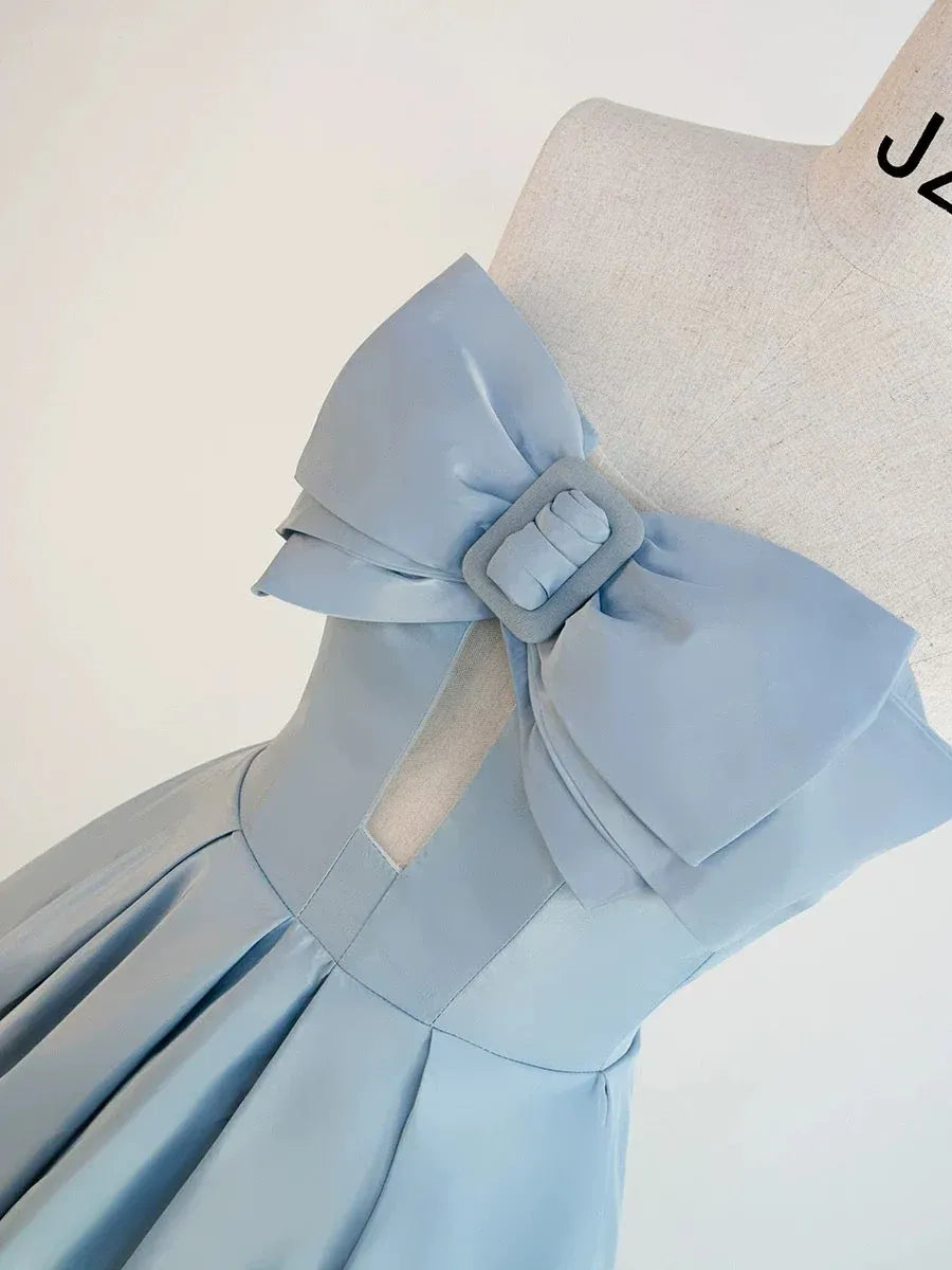 Chic Ballgown Strapless Bow-Accent Sky Blue Long Prom Dress for Women Ready to Ship
