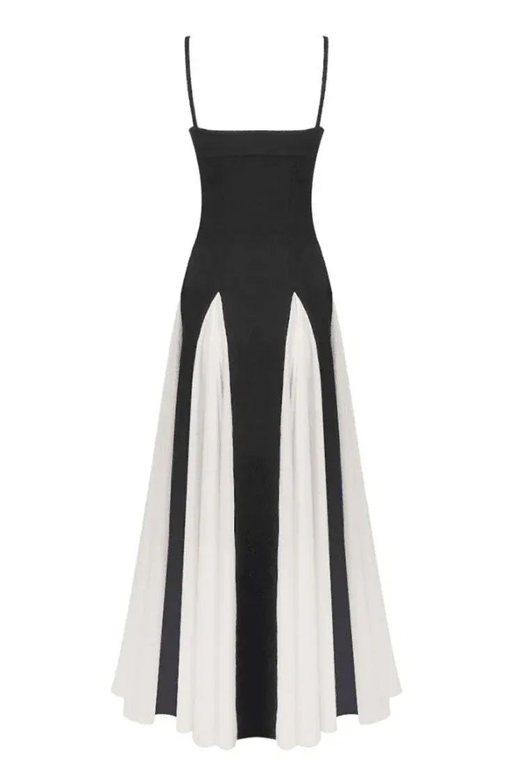 Chic Ballgown Sweetheart Sleeveless Contrast-Trim Black-White Floor-Length Prom Dress for Women