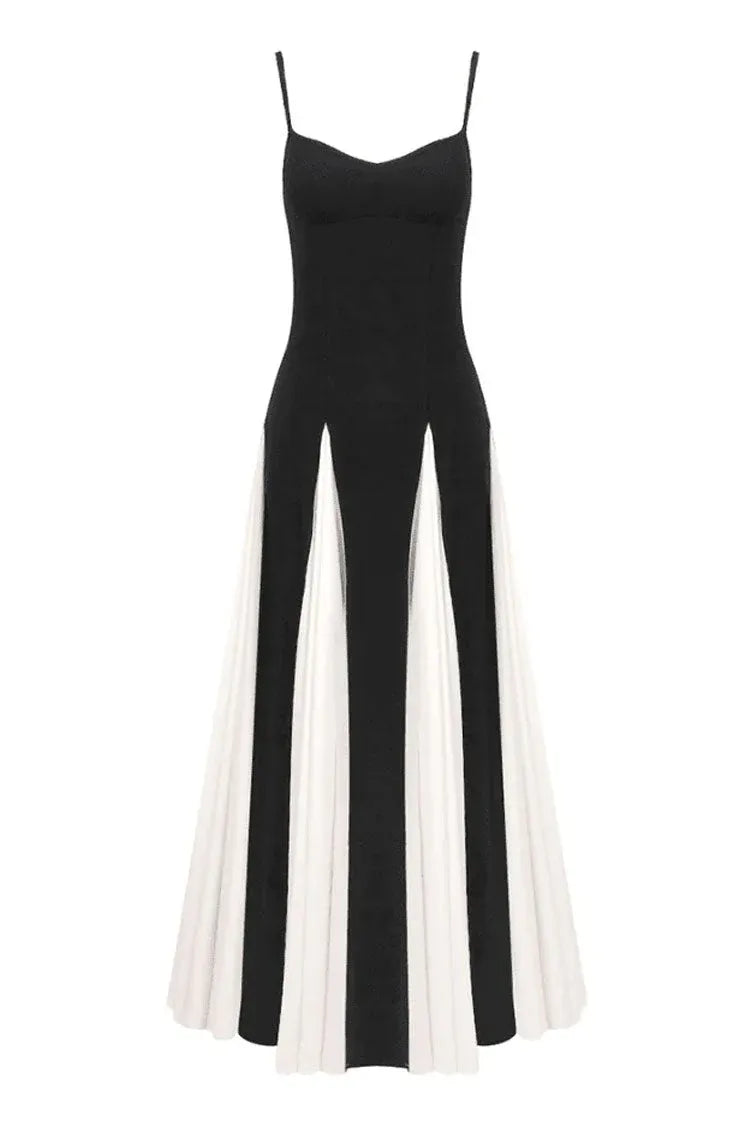 Chic Ballgown Sweetheart Sleeveless Contrast-Trim Black-White Floor-Length Prom Dress for Women