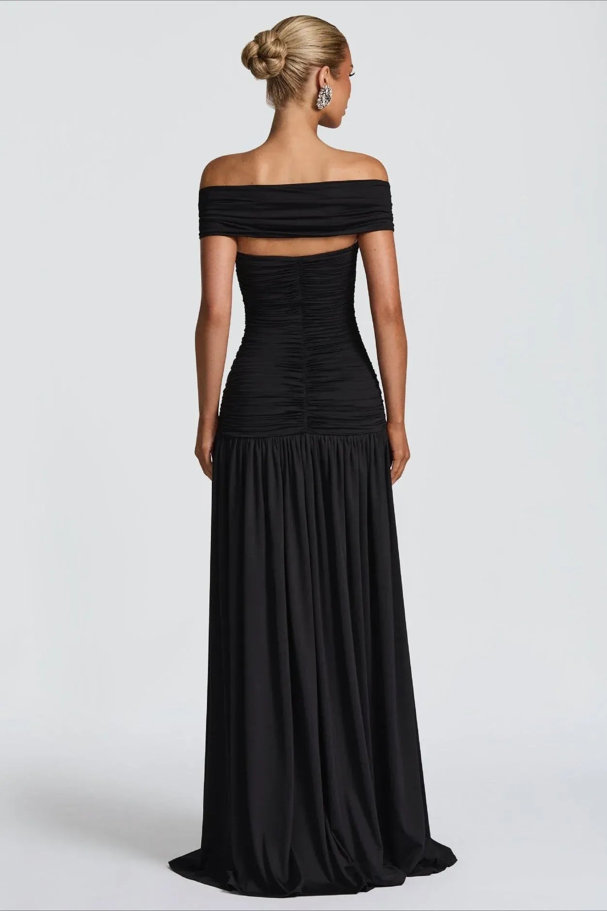 Chic Mermaid Off-Shoulder Cutout Ruched Black Floor Length Prom Dress For Sale