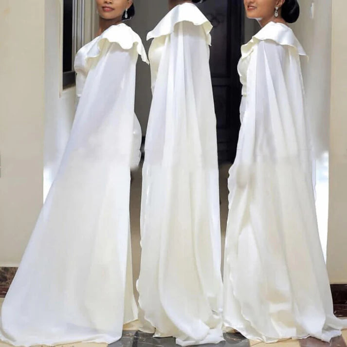 Chic Mermaid One Shoulder White Long Bridesmaid Dresses With Streamer