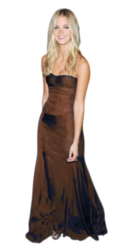 Chic Mermaid Strapless Ruched Navy Long Prom Dresses With Train