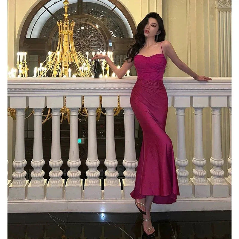 Chic Mermaid Sweetheart-Strap Sleeveless Ruched Fuchsia Midi Prom Dress for Women Custom