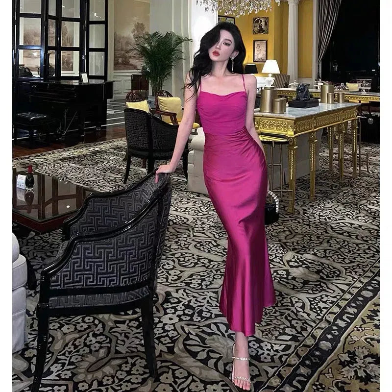 Chic Mermaid Sweetheart-Strap Sleeveless Ruched Fuchsia Midi Prom Dress for Women Custom