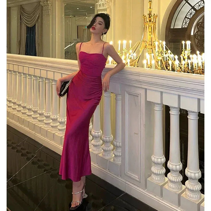 Chic Mermaid Sweetheart-Strap Sleeveless Ruched Fuchsia Midi Prom Dress for Women Custom