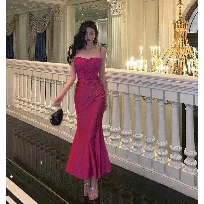 Chic Mermaid Sweetheart-Strap Sleeveless Ruched Fuchsia Midi Prom Dress for Women Custom