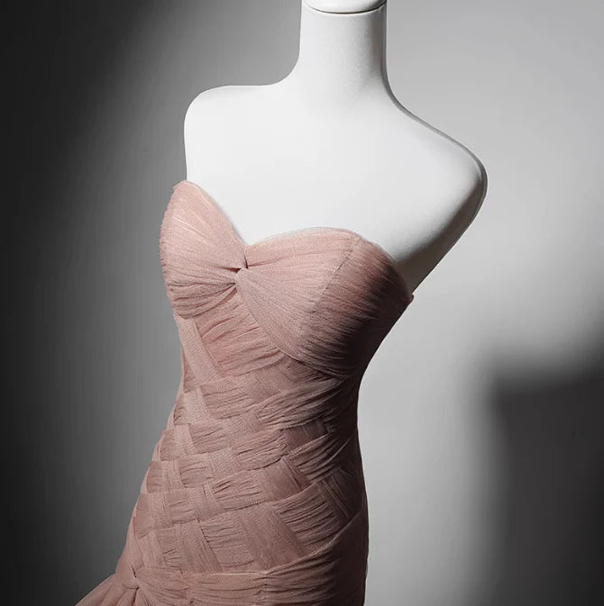 Chic Mermaid Sweetheart Neck Tiered Tulle Pink Evening Dress Prom Dress