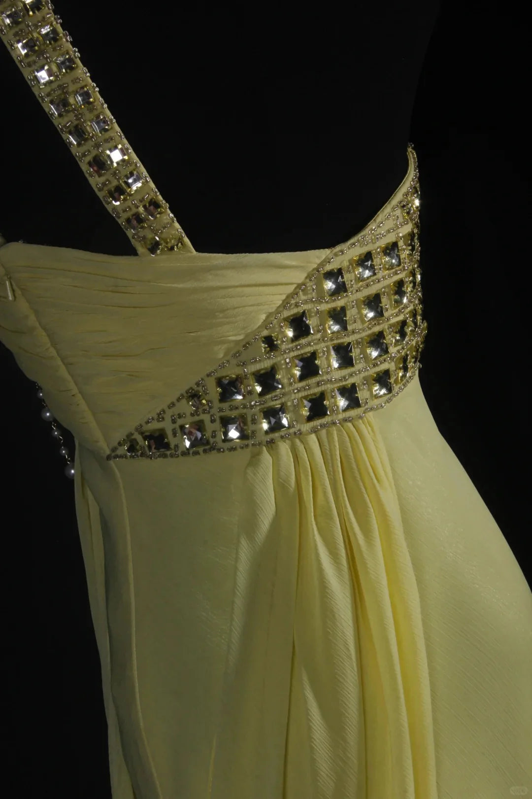 Chic One Shoulder Rhinestones Chiffon Yellow Long Prom Dress Evening Dress
