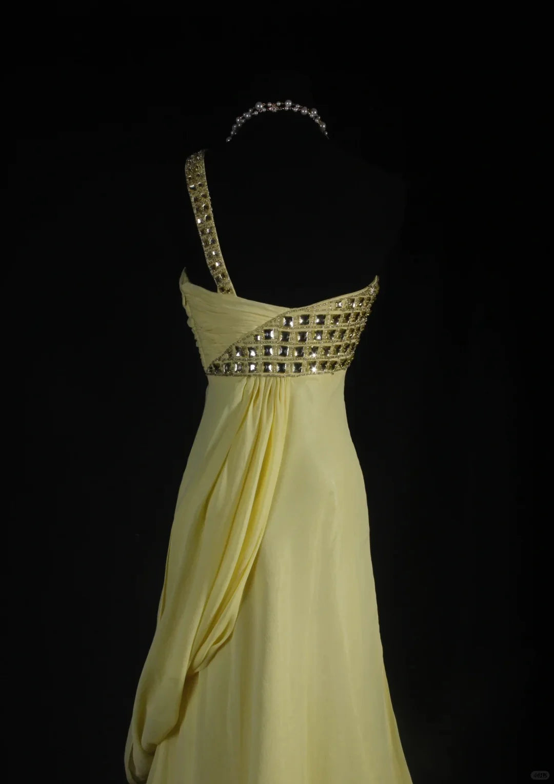 Chic One Shoulder Rhinestones Chiffon Yellow Long Prom Dress Evening Dress