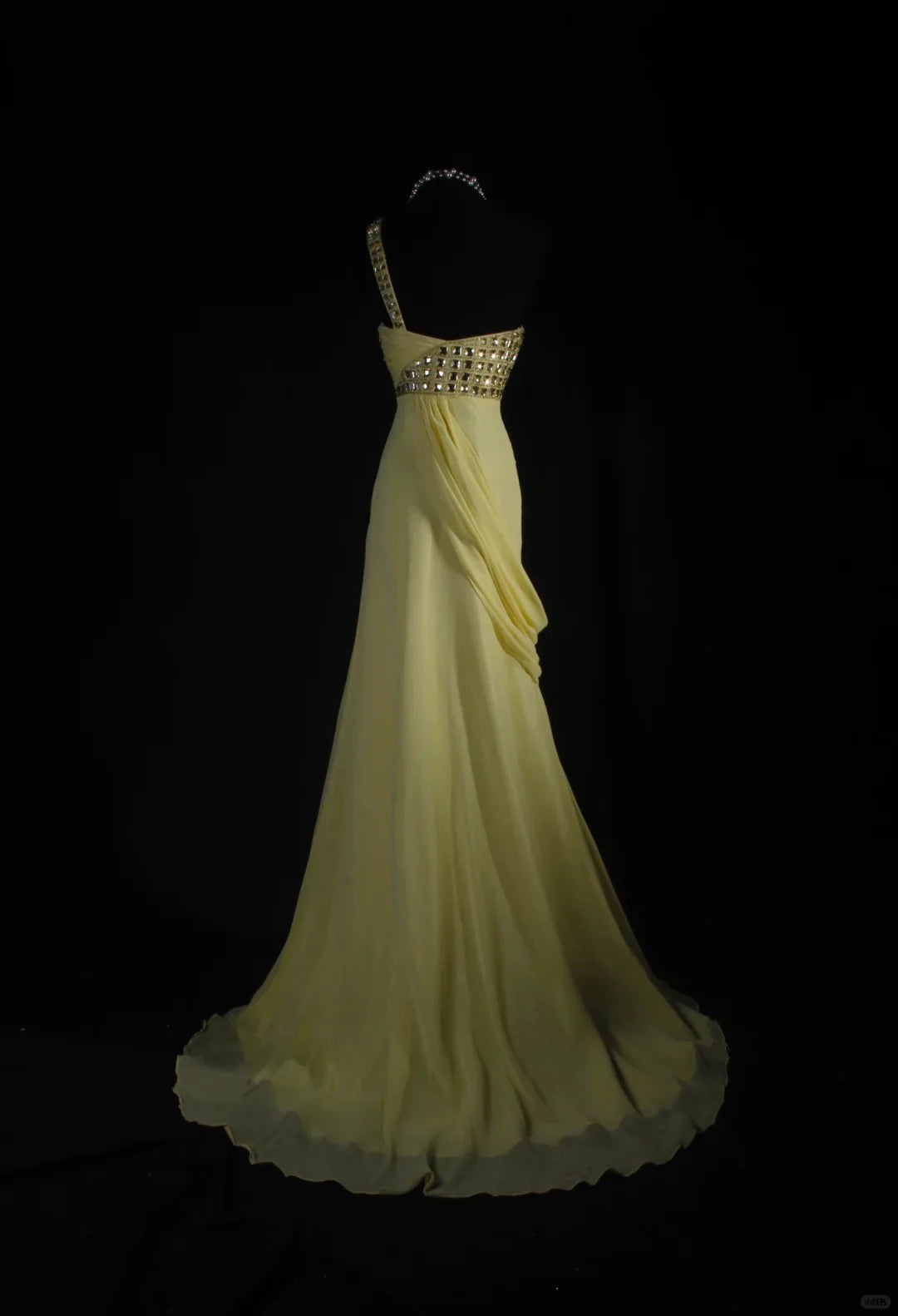 Chic One Shoulder Rhinestones Chiffon Yellow Long Prom Dress Evening Dress
