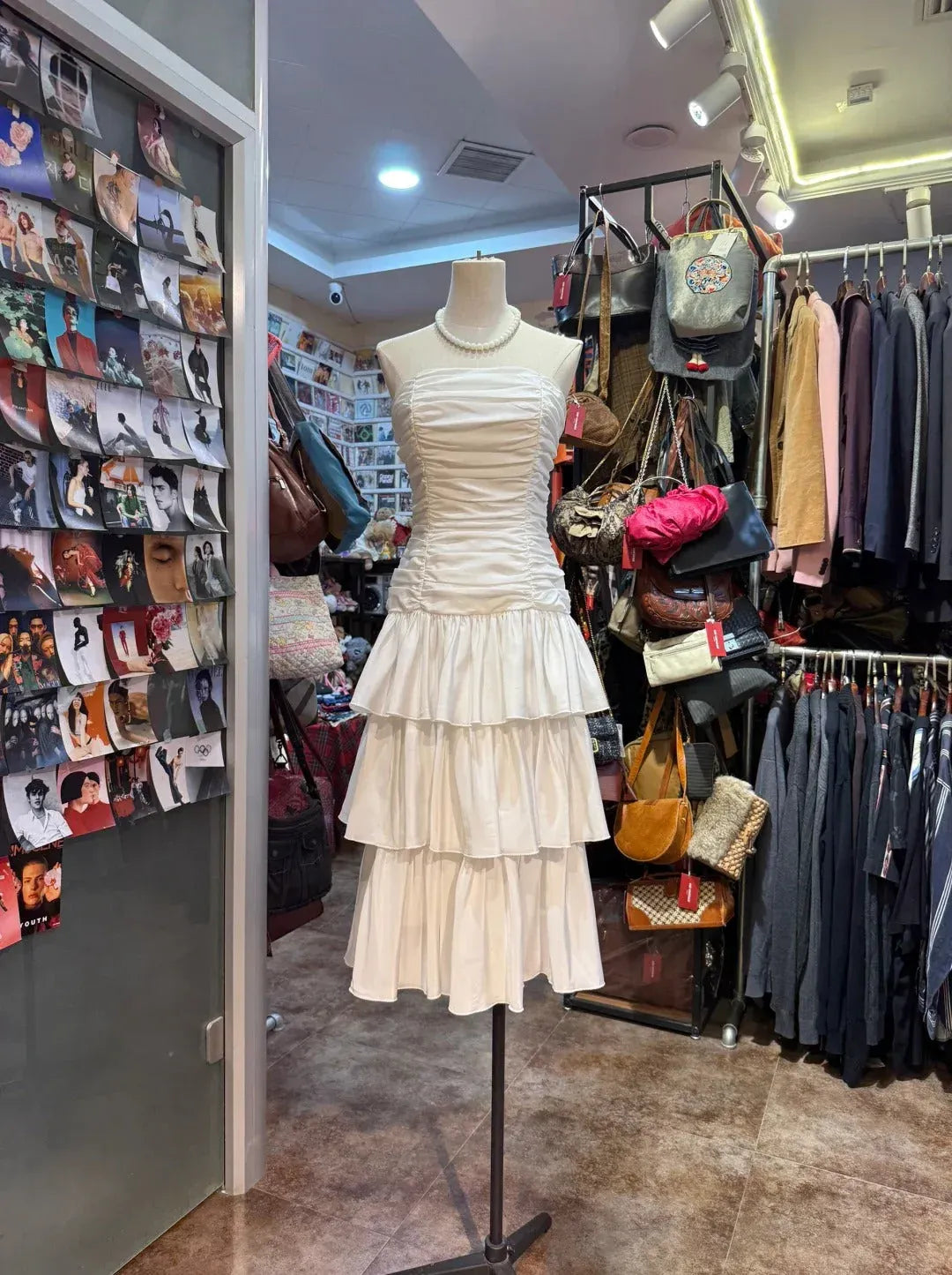 Chic Ruched Strapless Sleeveless Tiered Ivory Midi Prom Dress for Women Ready to Ship