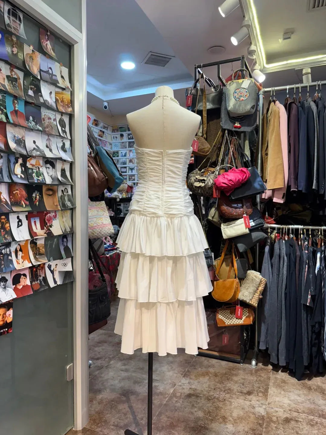 Chic Ruched Strapless Sleeveless Tiered Ivory Midi Prom Dress for Women Ready to Ship