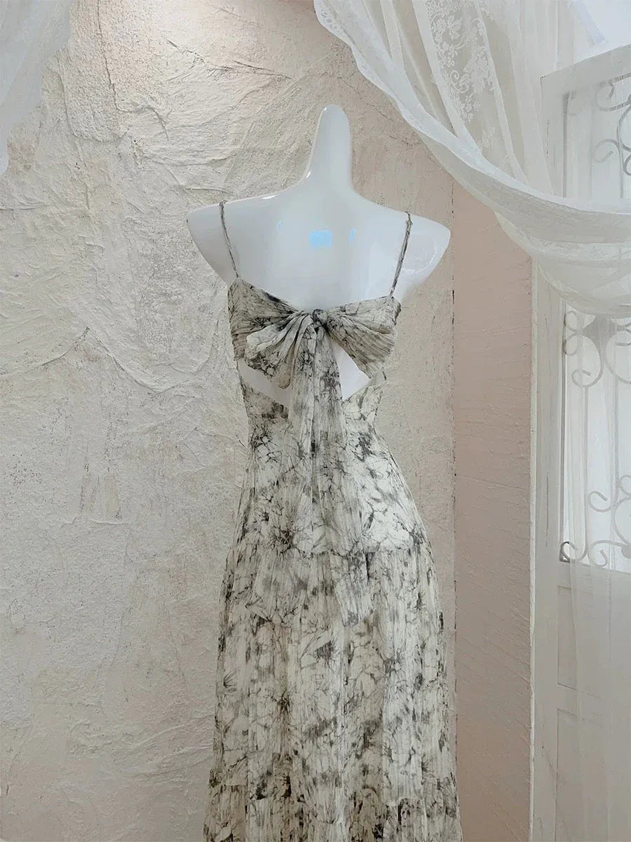 Chic Sheath Halter-Neck Marble-Print Ivory Maxi Prom Dress for Women ready to ship