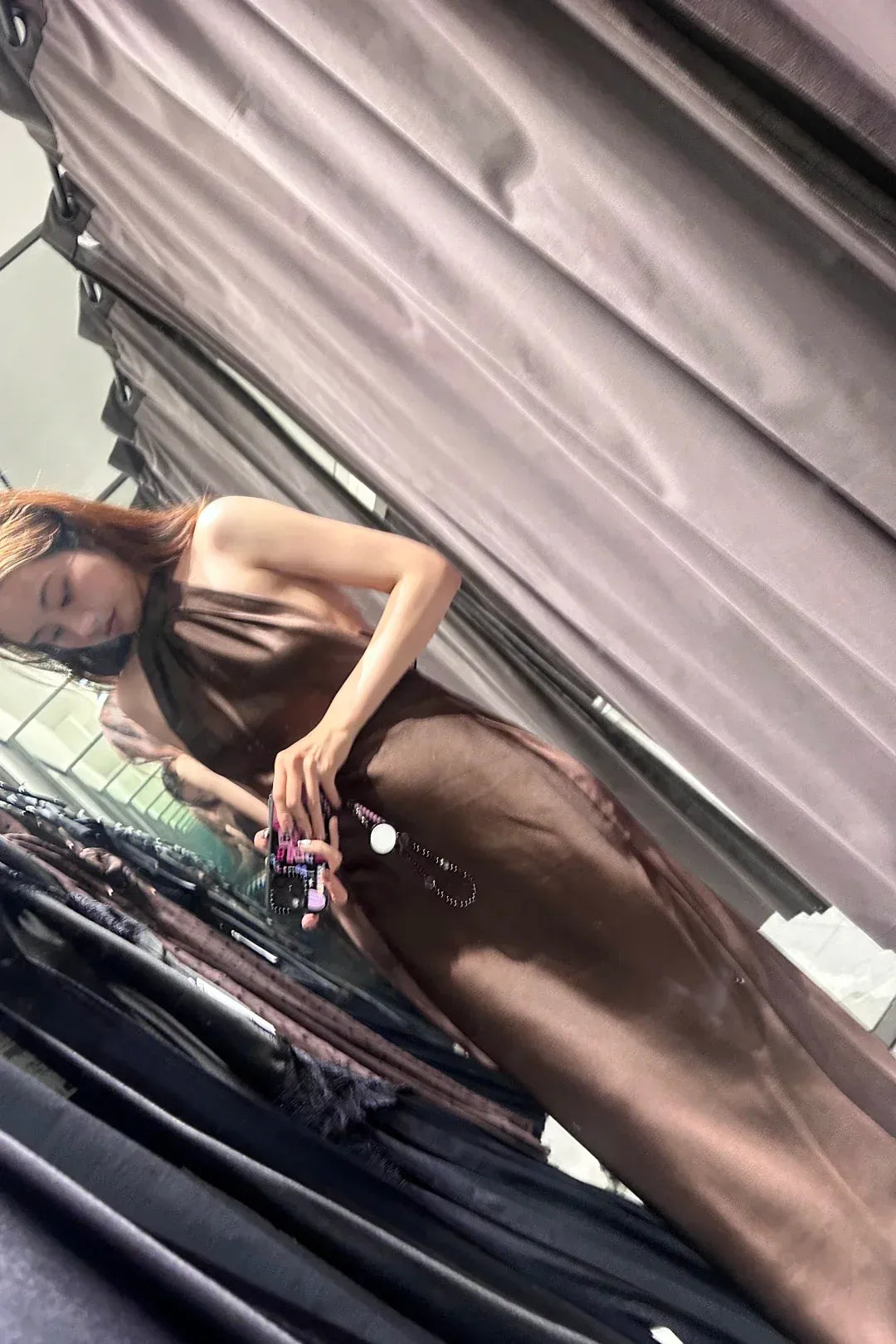 Chic Sheath Halter Neck Sleeveless Open-Back Chocolate Satin Midi Prom Dress for Women Ready to Ship