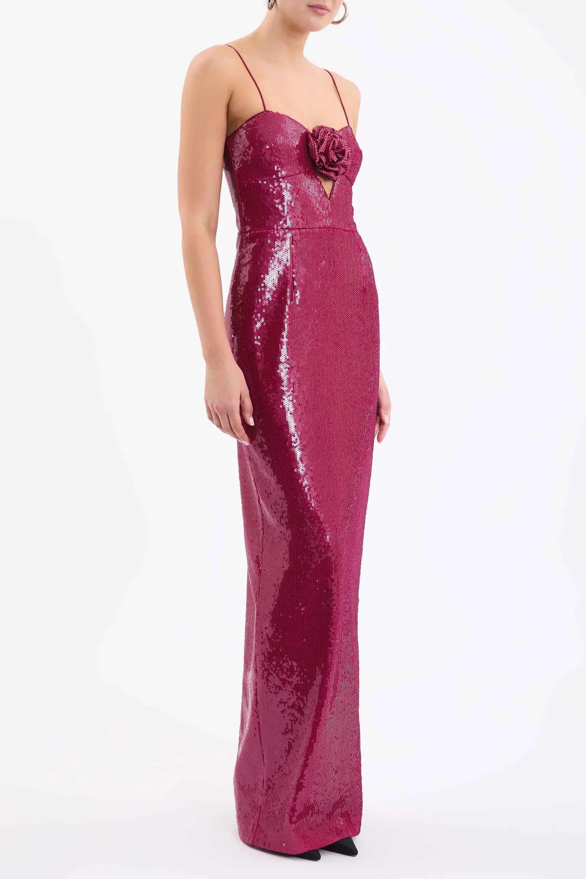 Chic Sheath Sweetheart Spaghetti-Strap Sequin Burgundy Floor-Length Evening Dress for Women