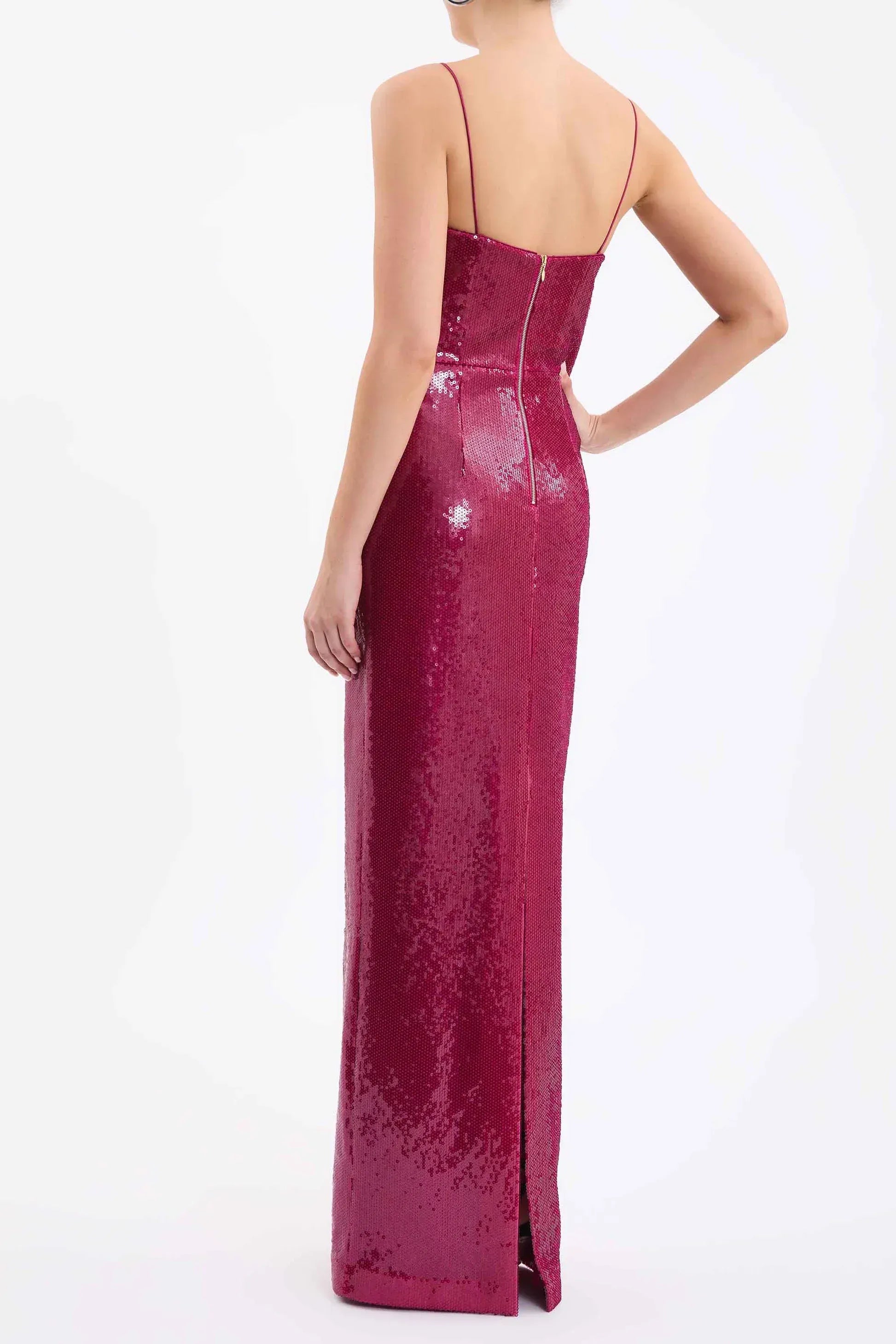 Chic Sheath Sweetheart Spaghetti-Strap Sequin Burgundy Floor-Length Evening Dress for Women