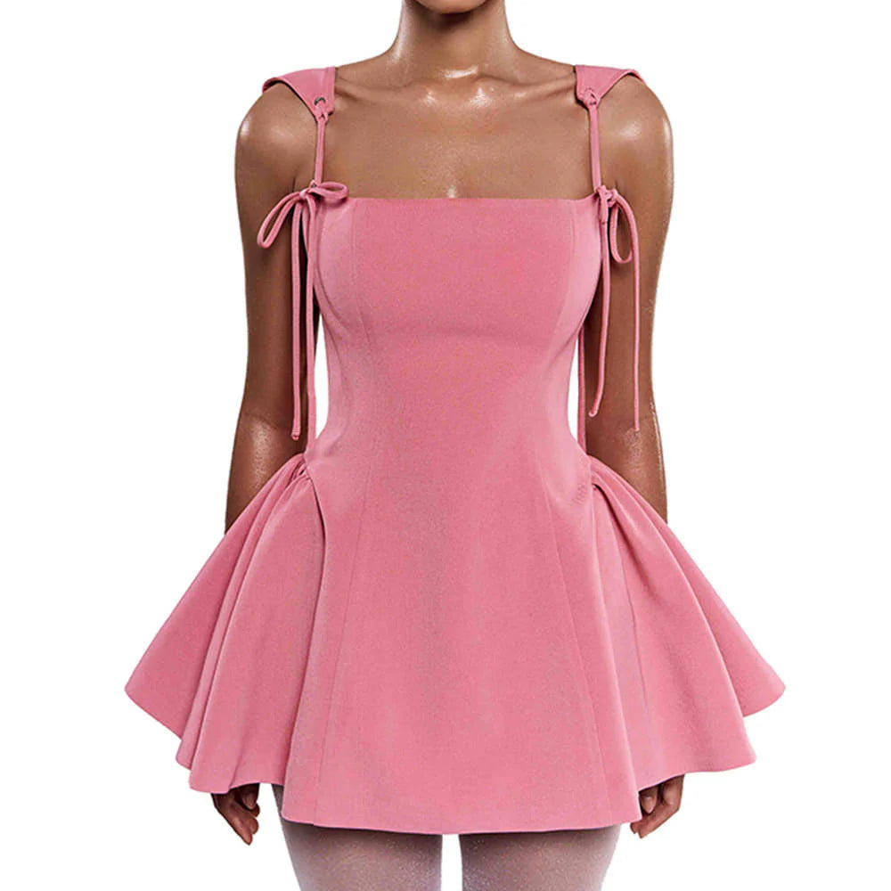 Chic A-Line Square Neck Bow-Tie Corset Pink Mini Homecoming Dress Ready To Ship