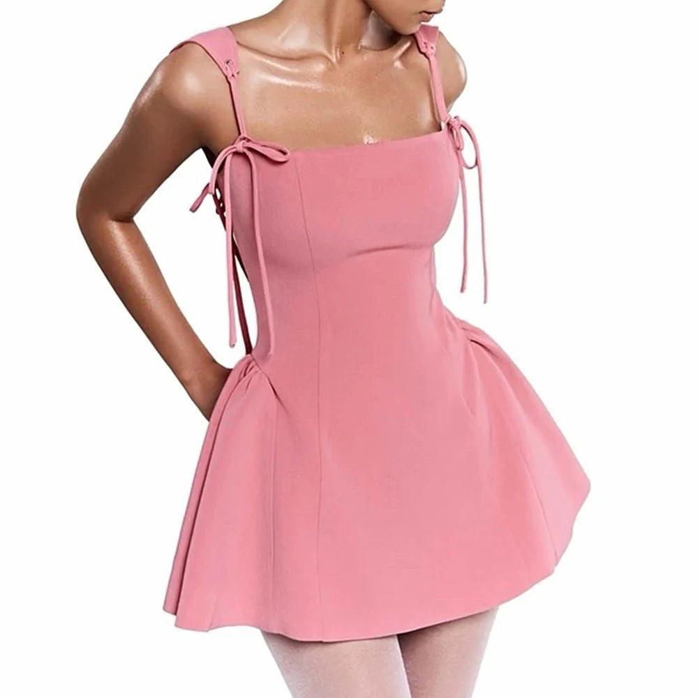 Chic A-Line Square Neck Bow-Tie Corset Pink Mini Homecoming Dress Ready To Ship