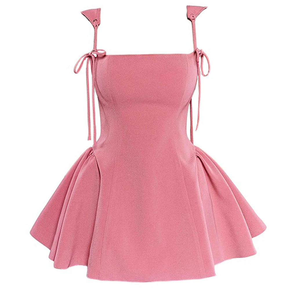 Chic A-Line Square Neck Bow-Tie Corset Pink Mini Homecoming Dress Ready To Ship