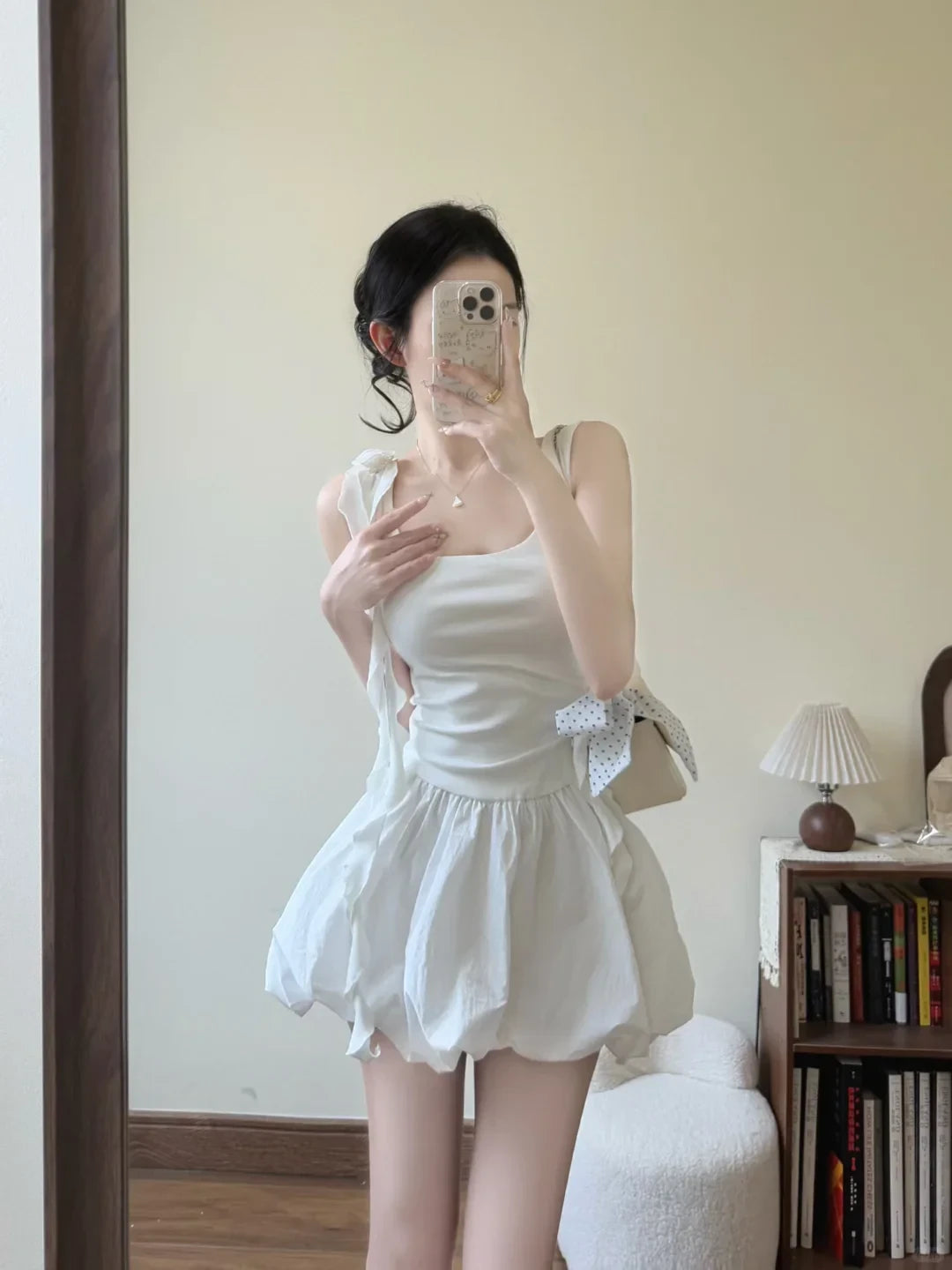 Chic A-Line Square Neck Ruffled White Mini Homecoming Dress With Bubble Hem