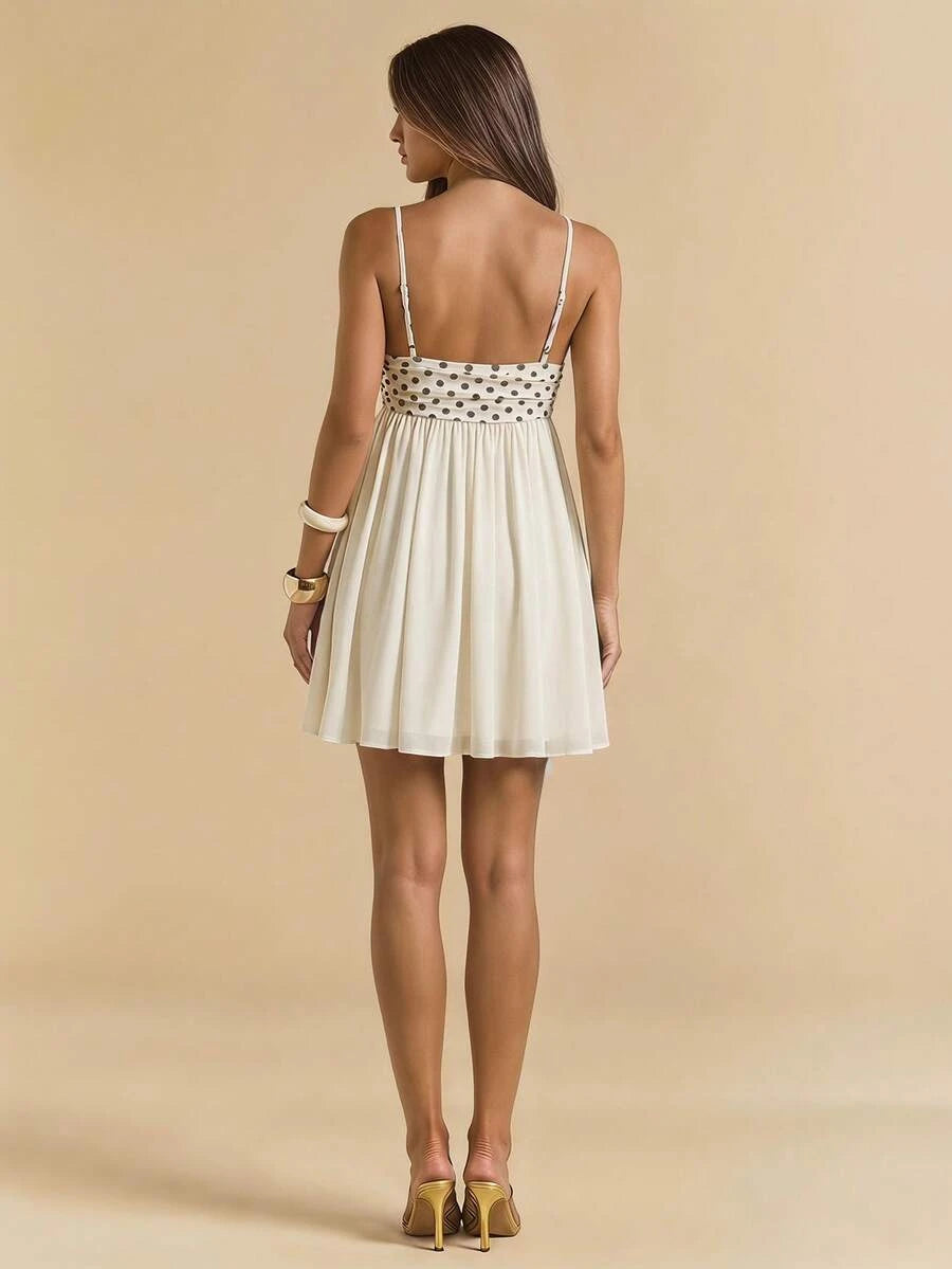 Chic A-Line Sweetheart Spaghetti Strap Ruched Polka Dot Cream Mini Homecoming Dress
