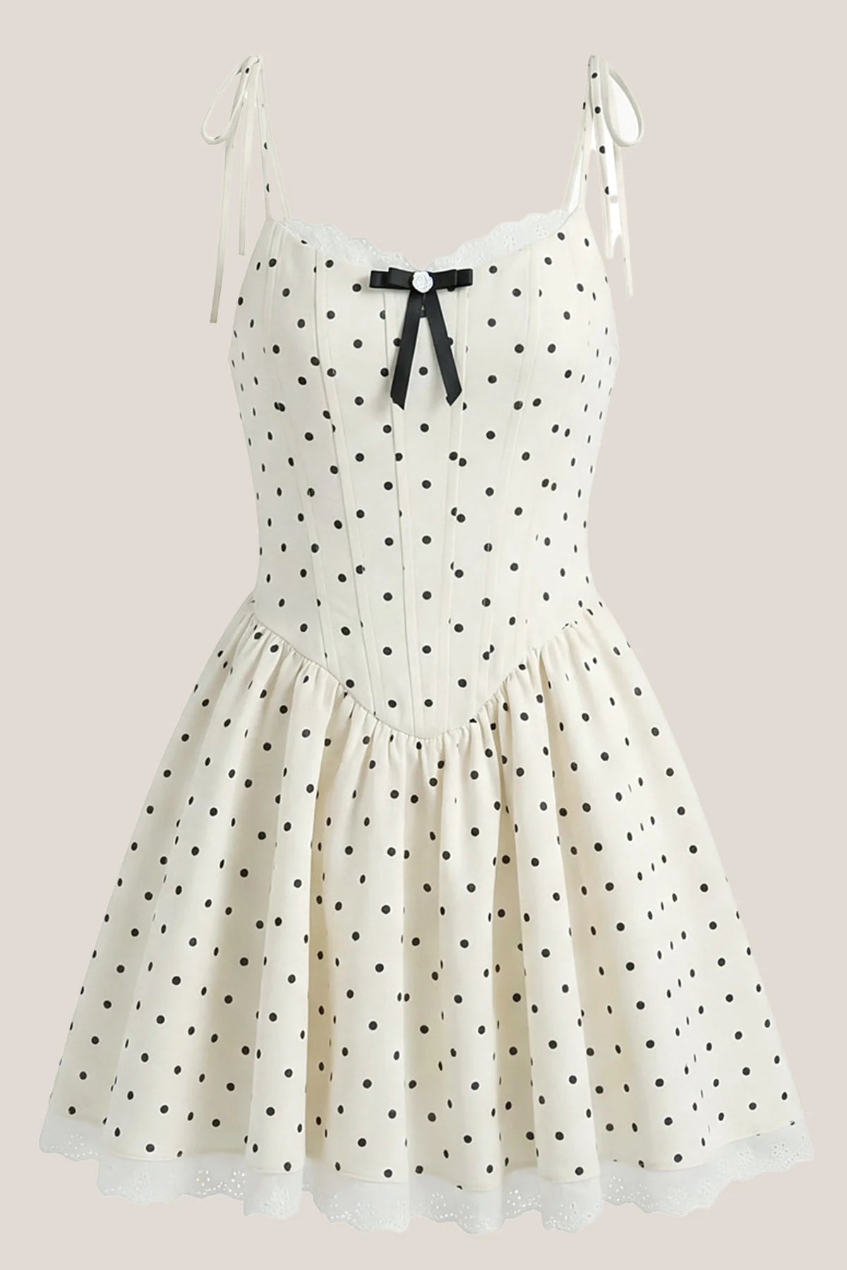 Chic A-Line Sweetheart Tie-Shoulder Polka Dot White Mini Homecoming Dresses