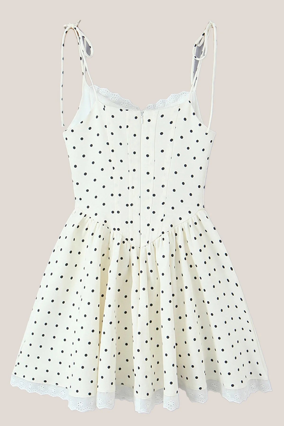 Chic A-Line Sweetheart Tie-Shoulder Polka Dot White Mini Homecoming Dresses