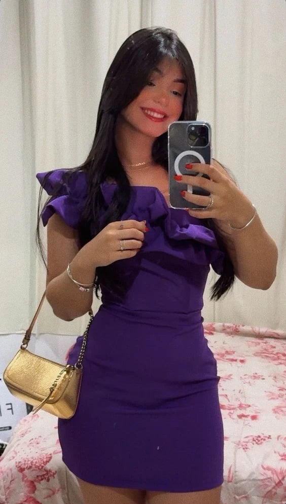 Chic Fitted One-Shoulder Ruffled Purple Mini Homecoming Dress For Ladies Custom