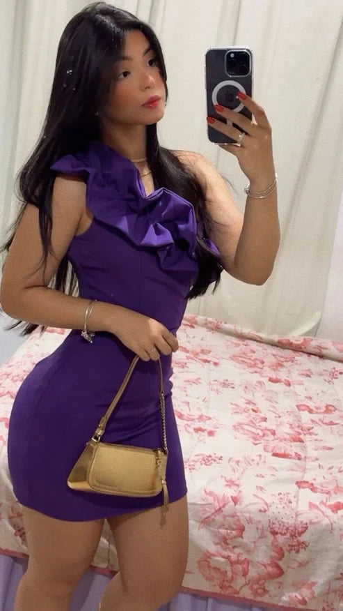 Chic Fitted One-Shoulder Ruffled Purple Mini Homecoming Dress For Ladies Custom