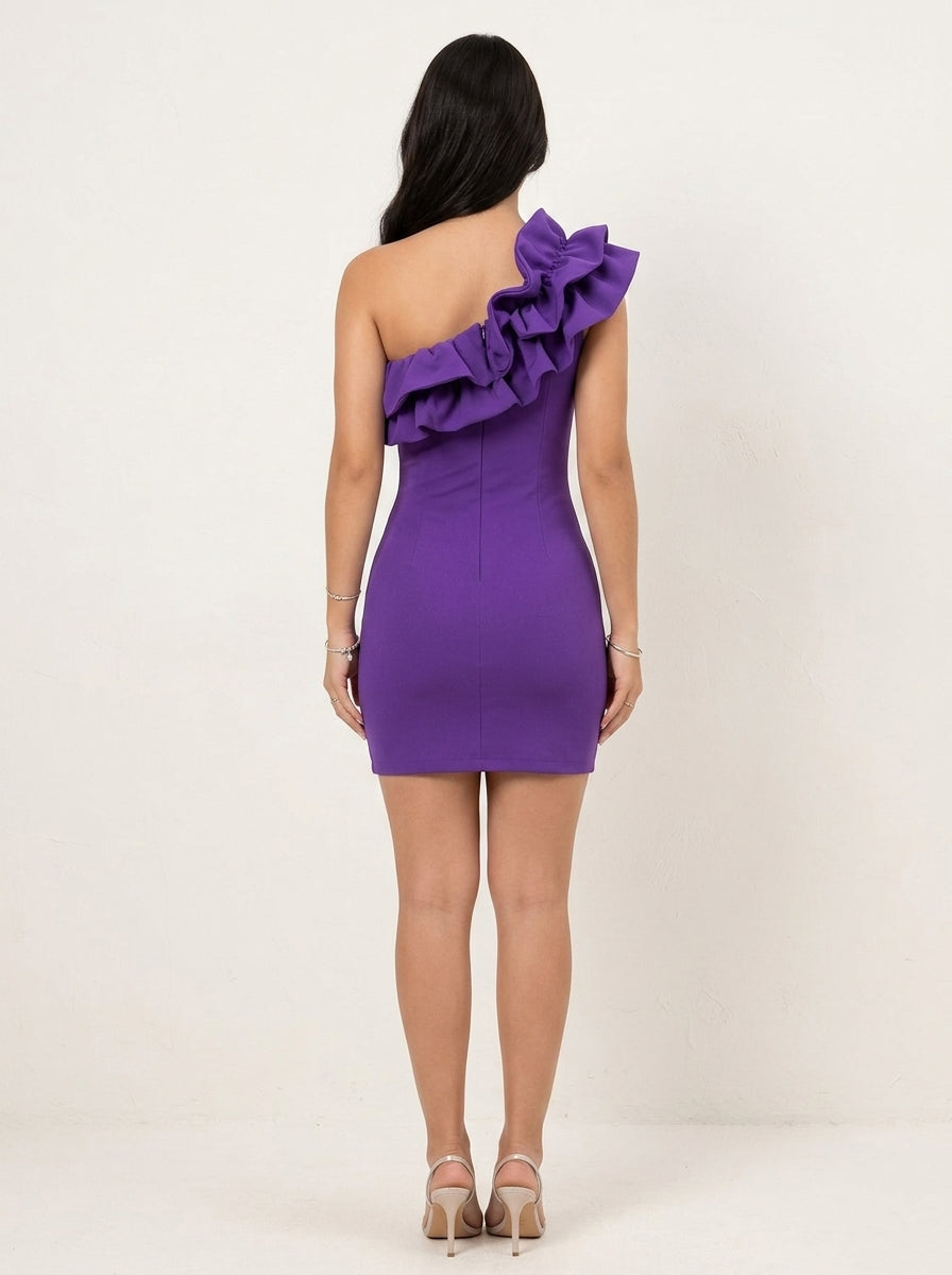 Chic Fitted One-Shoulder Ruffled Purple Mini Homecoming Dress For Ladies Custom