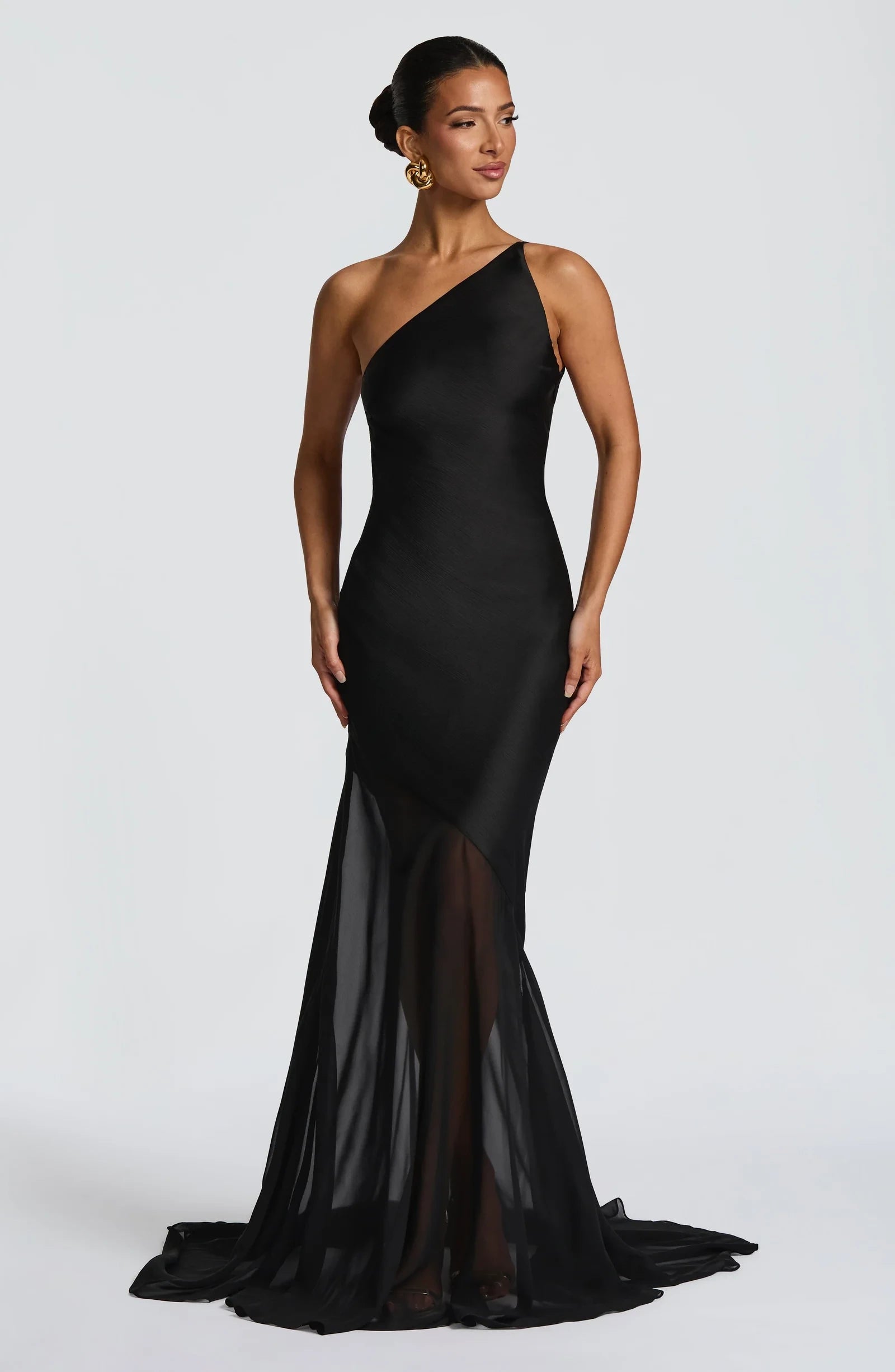 Chic Mermaid One-Shoulder Backless Chiffon Black Floor-Length Prom Dress