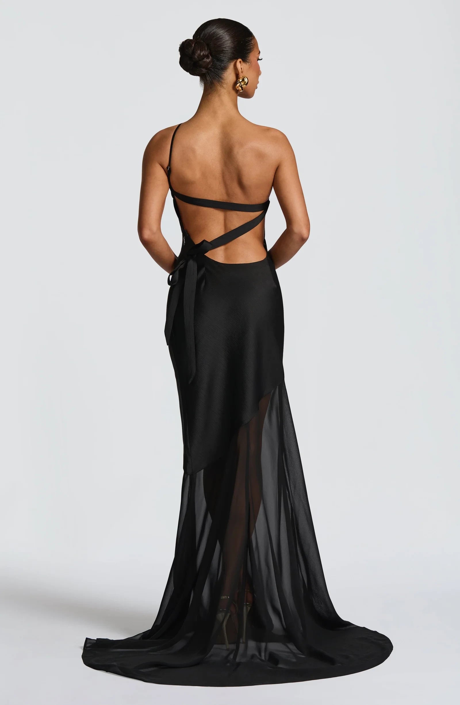 Chic Mermaid One-Shoulder Backless Chiffon Black Floor-Length Prom Dress