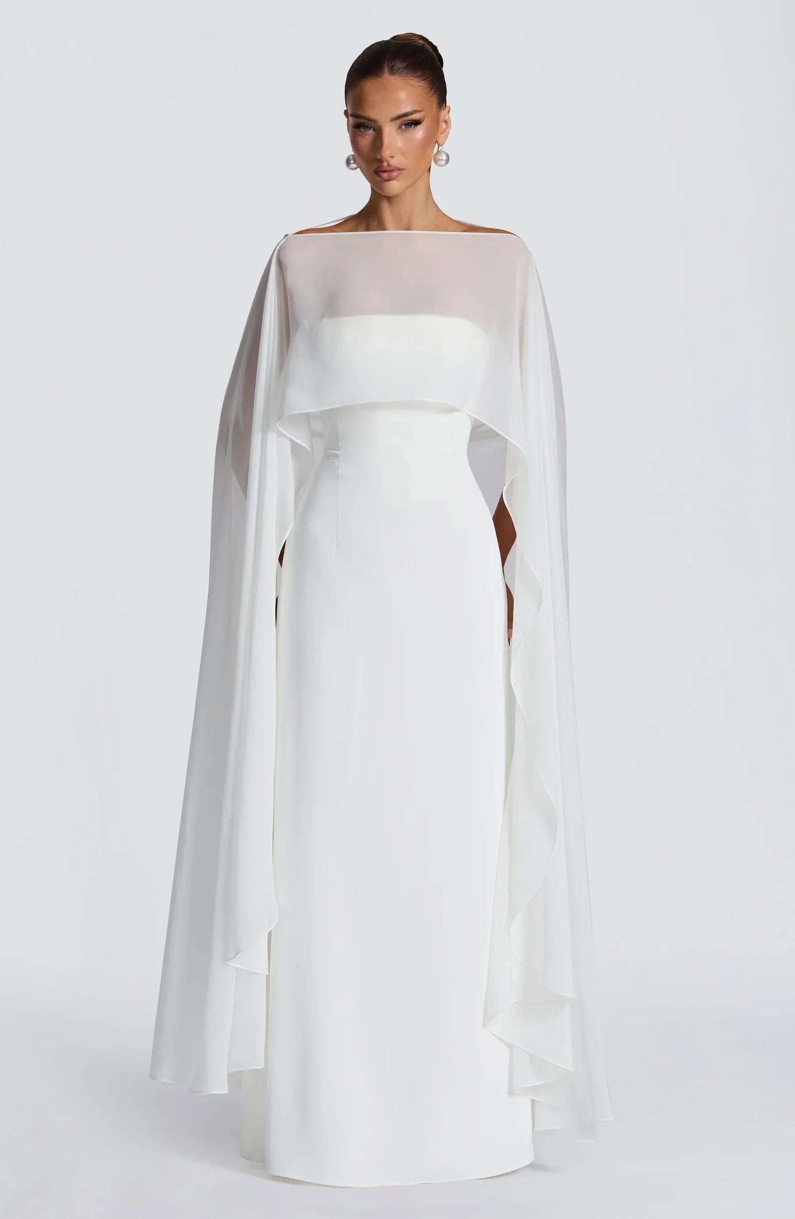 Chic Sheath Strapless Corset Detachable Cape Ivory Floor-Length Prom Dress