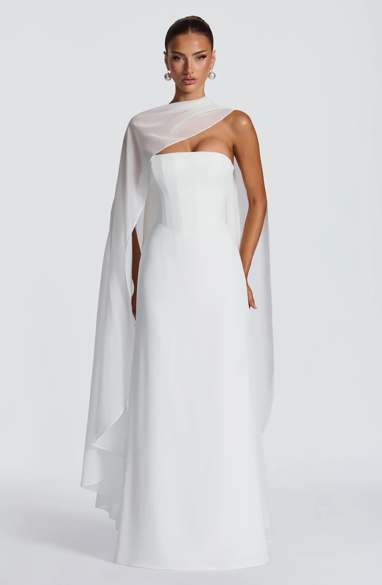 Chic Sheath Strapless Corset Detachable Cape Ivory Floor-Length Prom Dress