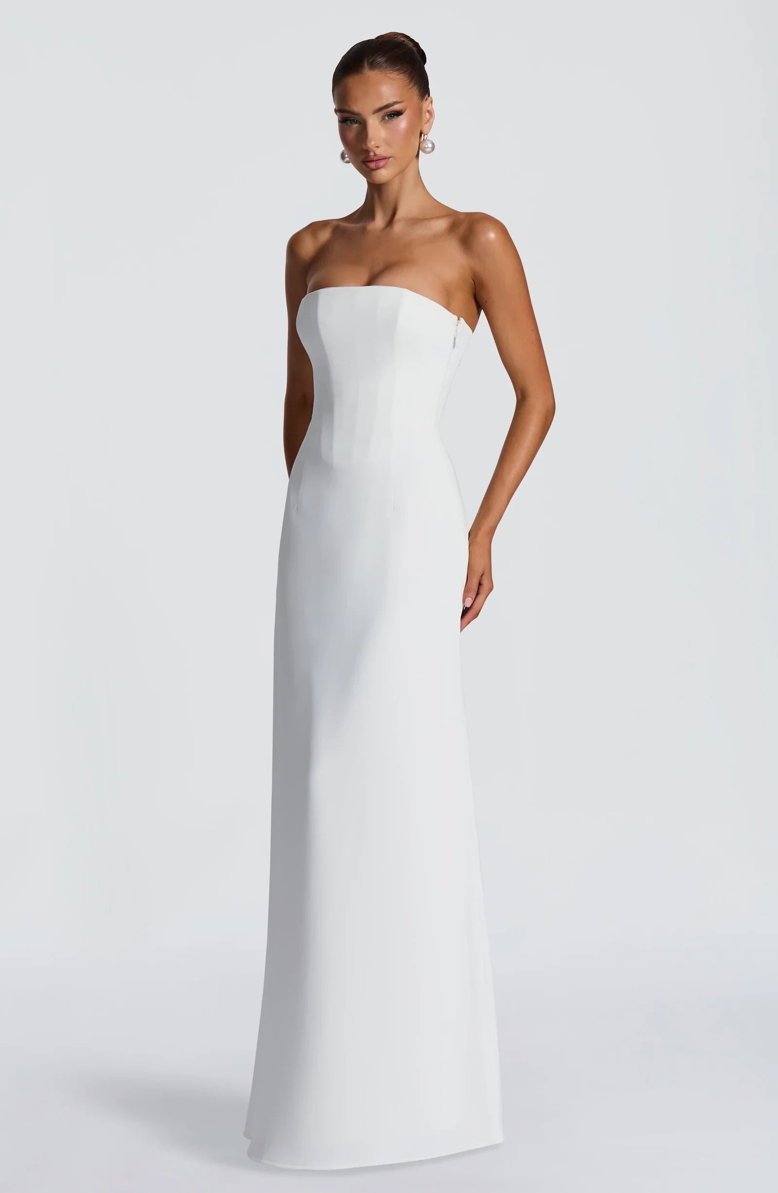 Chic Sheath Strapless Corset Detachable Cape Ivory Floor-Length Prom Dress