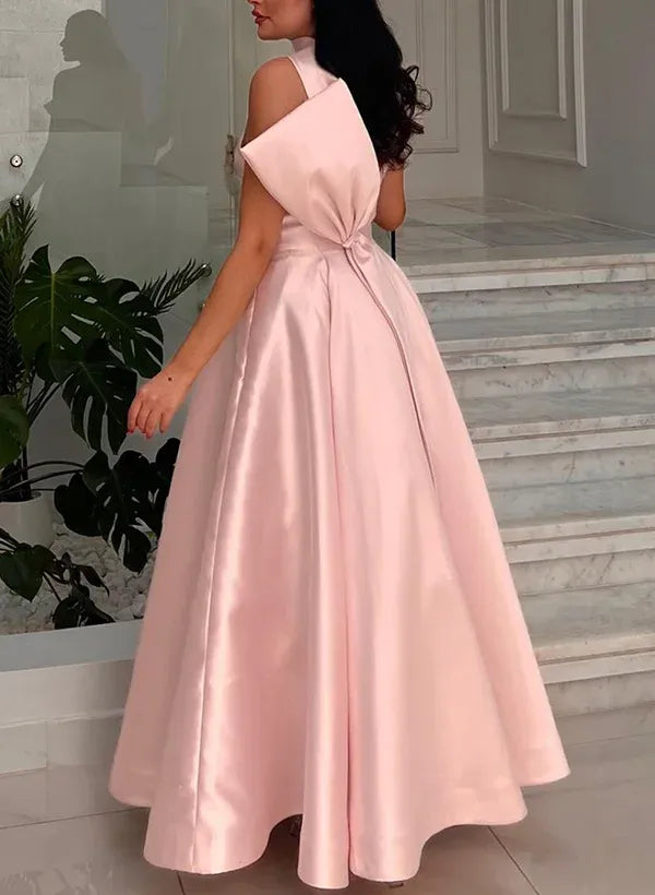 Classic A-Line Halter Sleeveless Bow Satin Pink Floor-Length Prom Dress Buy