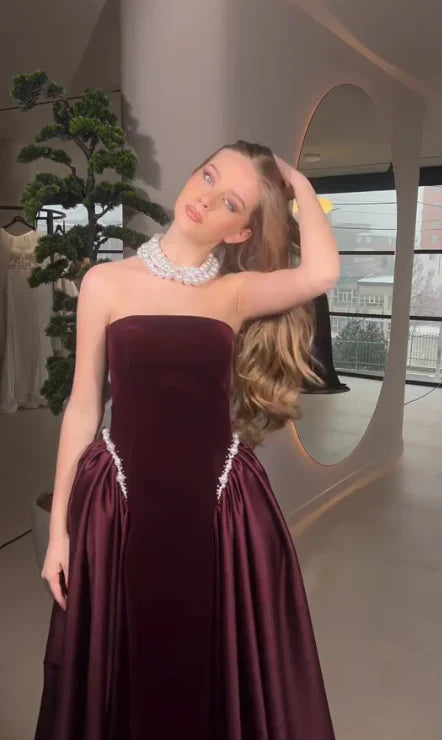 Classy A Line Strapless Sleeveless Lace Up Sweep/Brush Train Prom Dresses