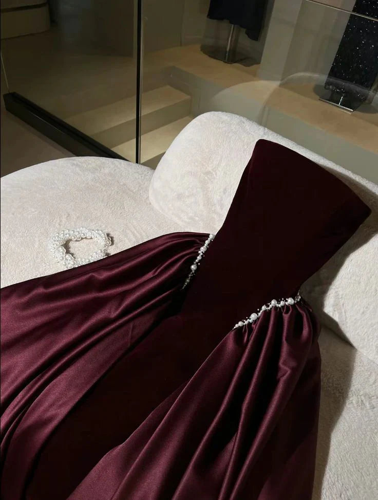 Classy A Line Strapless Sleeveless Lace Up Sweep/Brush Train Prom Dresses